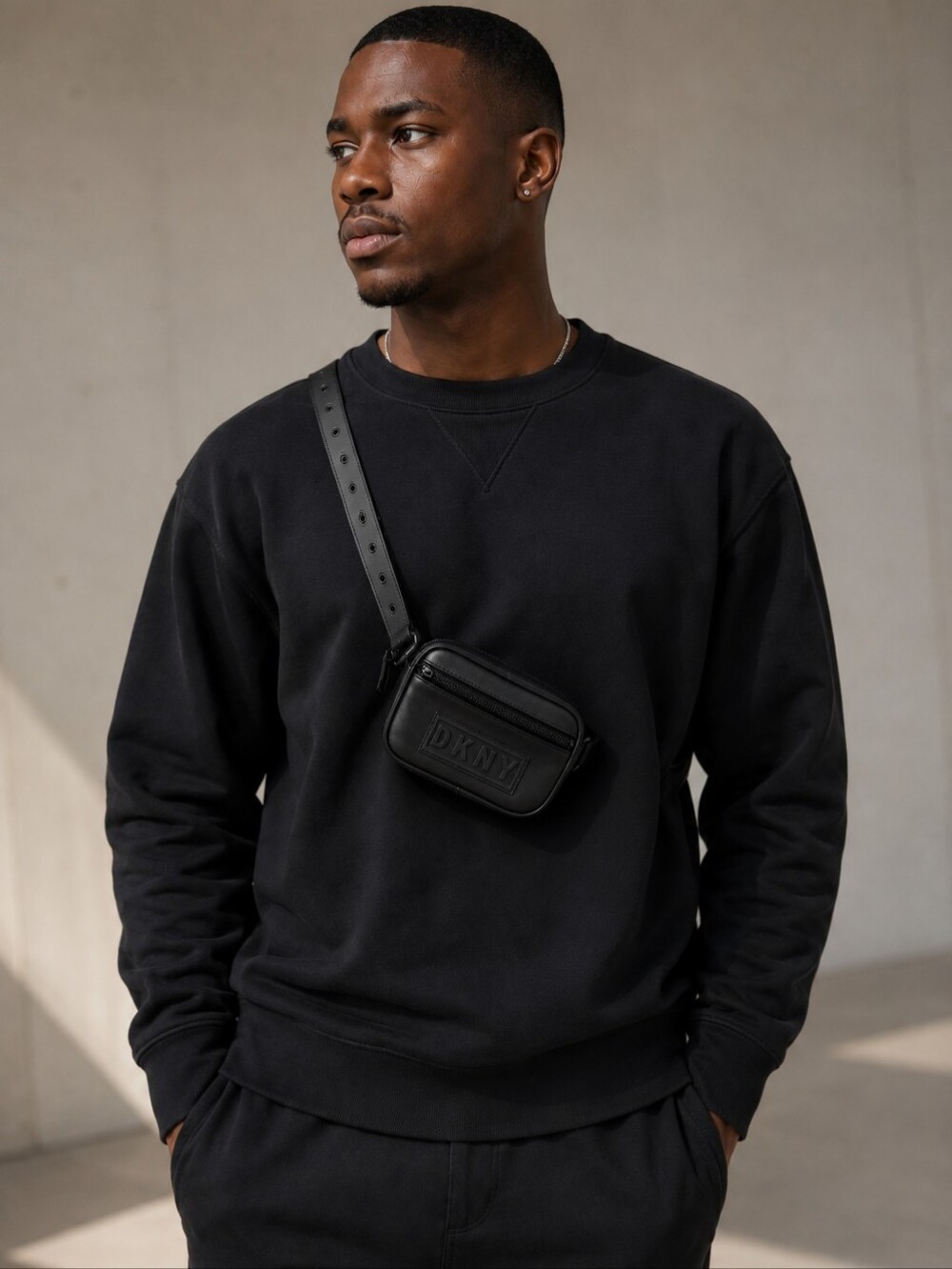 DKNY Black Men’s Belt Bag with Embossed Logo
